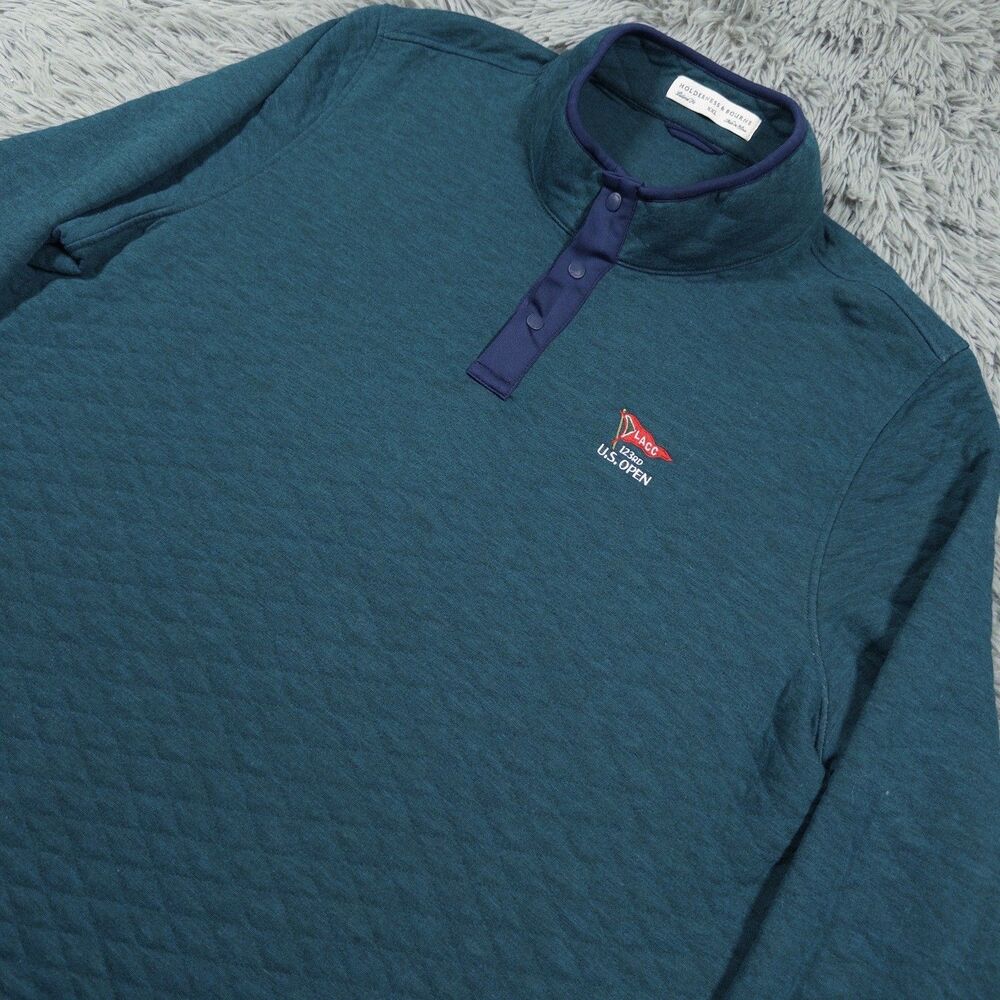 Holderness & Bourne Sweater XXL Green The Sullivan Quilted Snap U.S. Open Mens